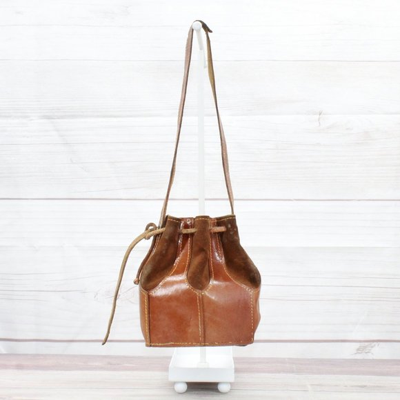 Unbranded Handbags - *Womens Brown Leather Made in Italy Drawstring Shoulder Bucket Bag